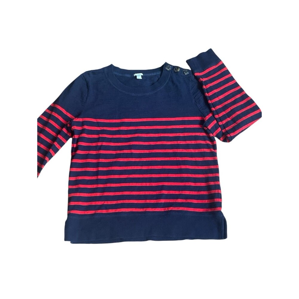 J.Crew 100% Cotton Striped Navy Red Sweater Women's Sz M